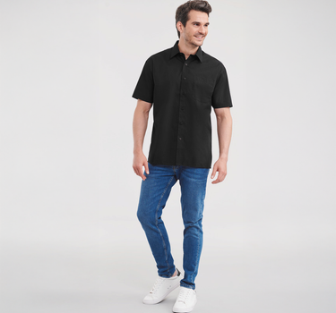 Russell Collection - Men´s Short Sleeve Poly-Cotton Easy Care Poplin Shirt - Skjorte Med Eget Logo