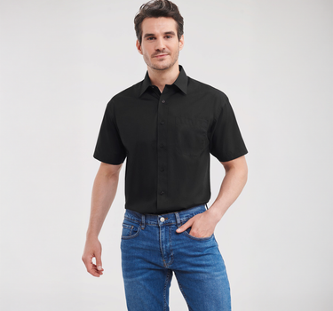 Russell Collection - Men´s Short Sleeve Poly-Cotton Easy Care Poplin Shirt - Skjorte Med Eget Logo