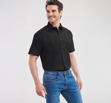 Russell Collection - Men´s Short Sleeve Poly-Cotton Easy Care Poplin Shirt - Skjorte Med Eget Logo