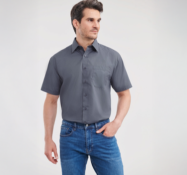 Russell Collection - Men´s Short Sleeve Poly-Cotton Easy Care Poplin Shirt - Skjorte Med Eget Logo