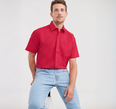 Russell Collection - Men´s Short Sleeve Poly-Cotton Easy Care Poplin Shirt - Skjorte Med Eget Logo