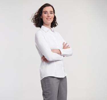 Russel Collection - Ladies´ L/S Herringbone Shirt - Skjorte Med Eget Logo
