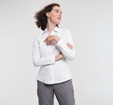 Russel Collection - Ladies´ L/S Herringbone Shirt - Skjorte Med Eget Logo