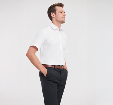 Russel Collection - Men´s Short Sleeve Herringbone Shirt - Skjorte Med Eget Logo
