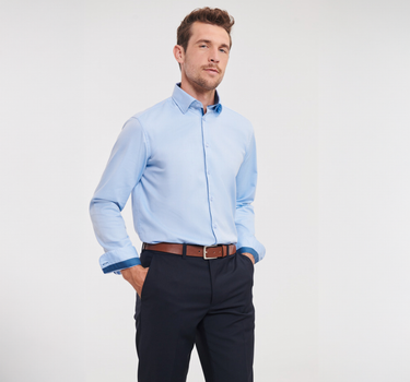 Russel Collection - Men´s L/S Tailored Contrast Herringbone Shirt - Skjorte Med Eget Logo