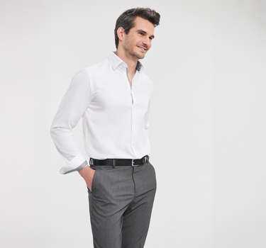 Russel Collection - Men´s L/S Tailored Contrast Herringbone Shirt - Skjorte Med Eget Logo