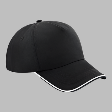 Beechfield Authentic Piped Peak Adjustable Black White Sort Hvid CB25C