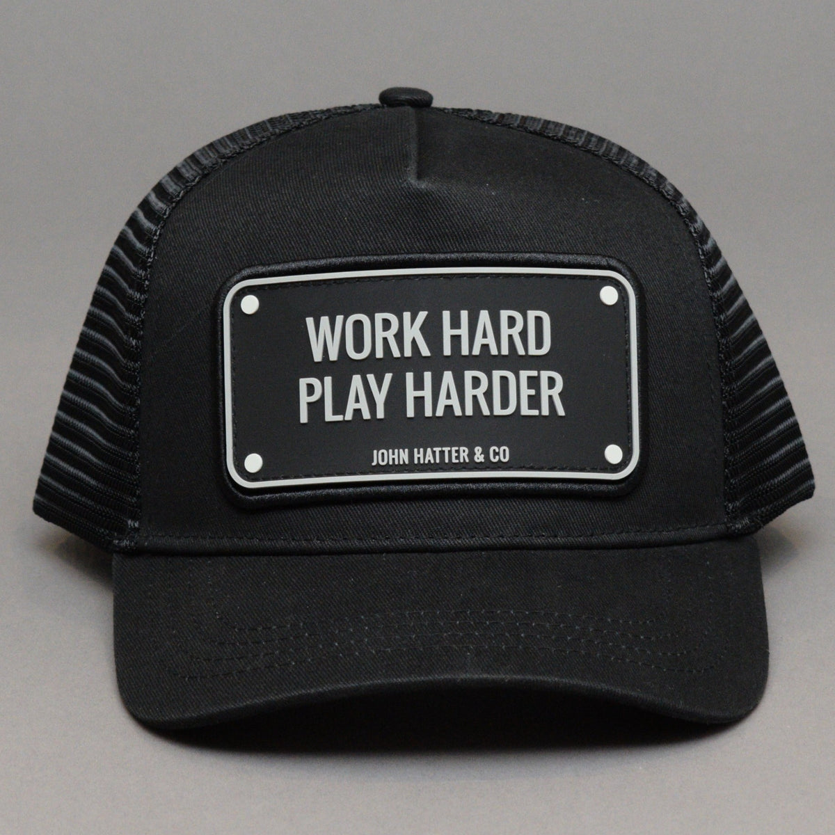 Work Hard Black Trucker - John Hatter & Co cap