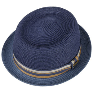 Stetson Licano Toyo Pork Pie Straw Hat Blue Blå 1698509-23 