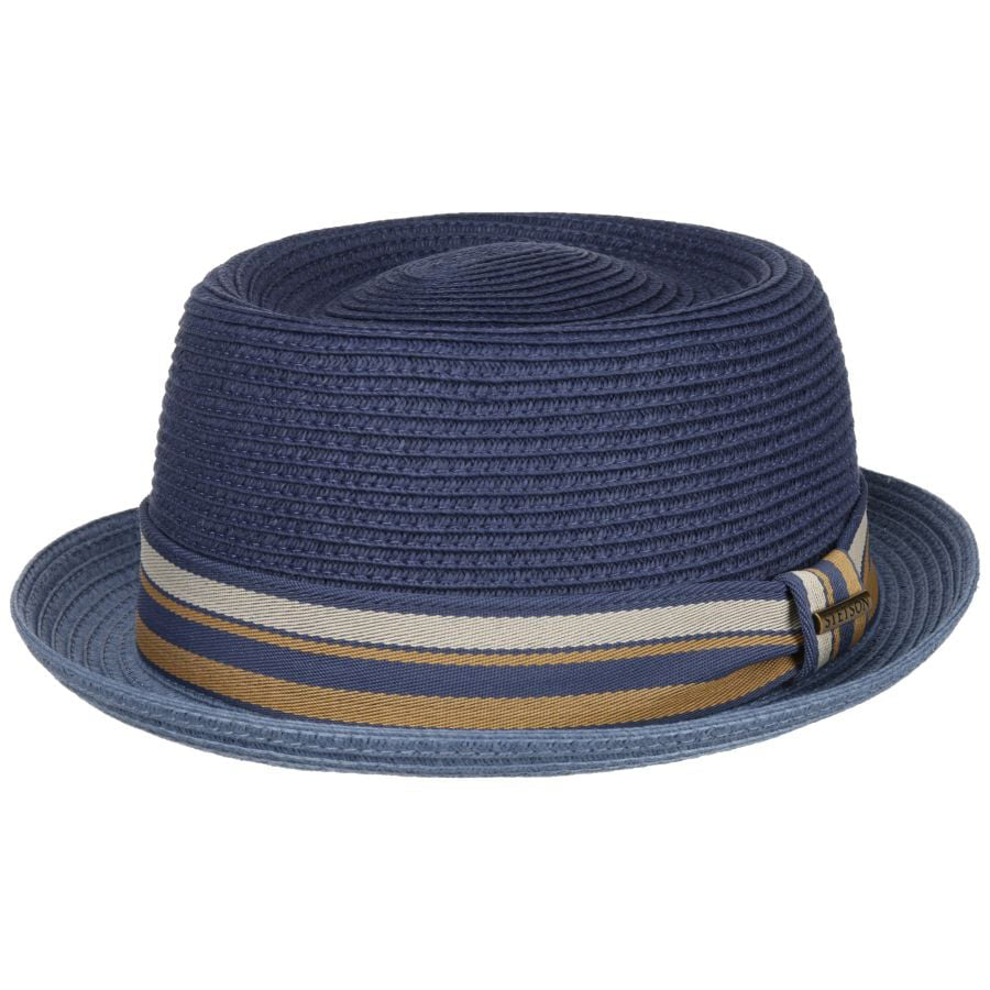 Stetson Licano Toyo Pork Pie Straw Hat Blue Blå 1698509-23 