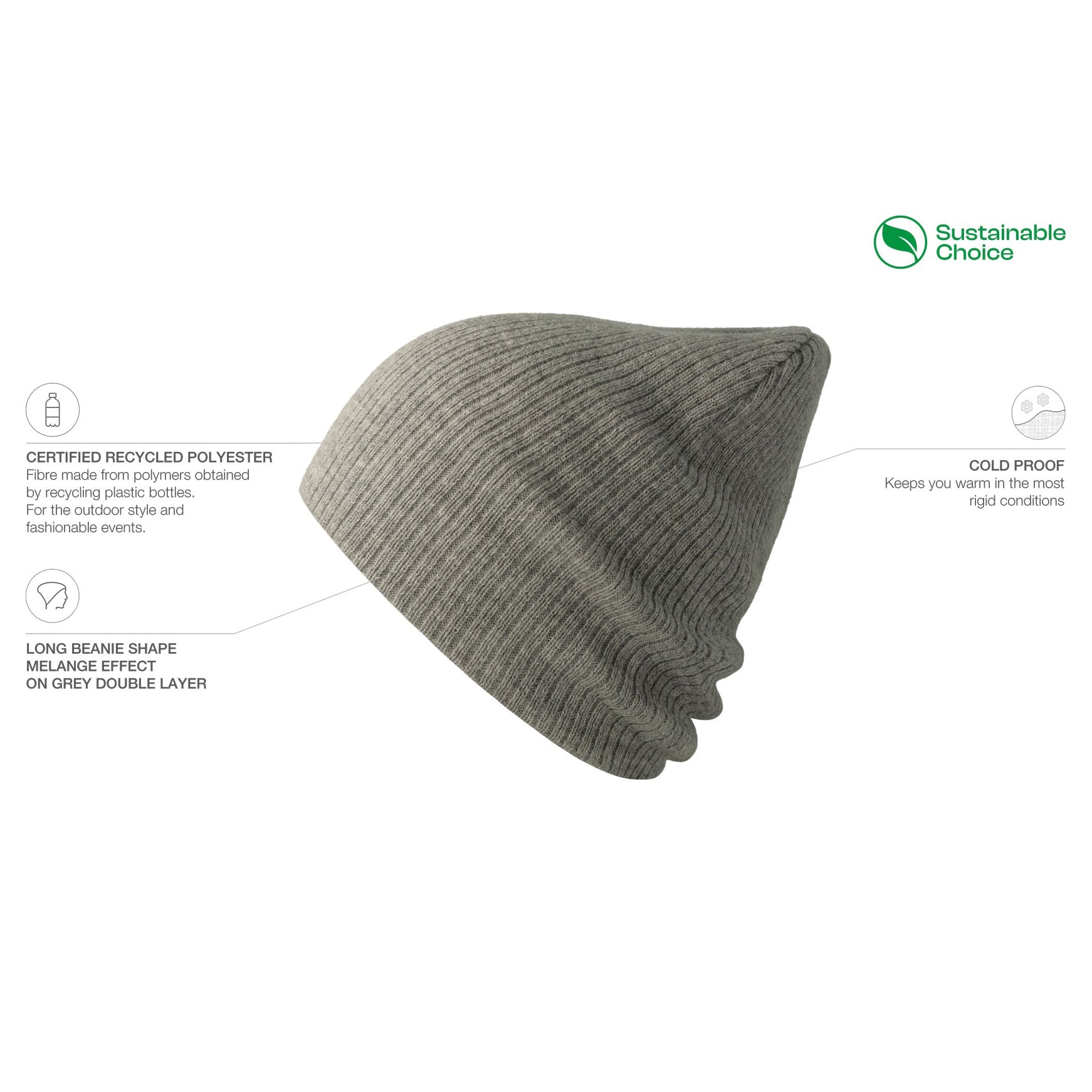 Atlantis Brad Recycled Beanie Light Grey Melange Grå AT122