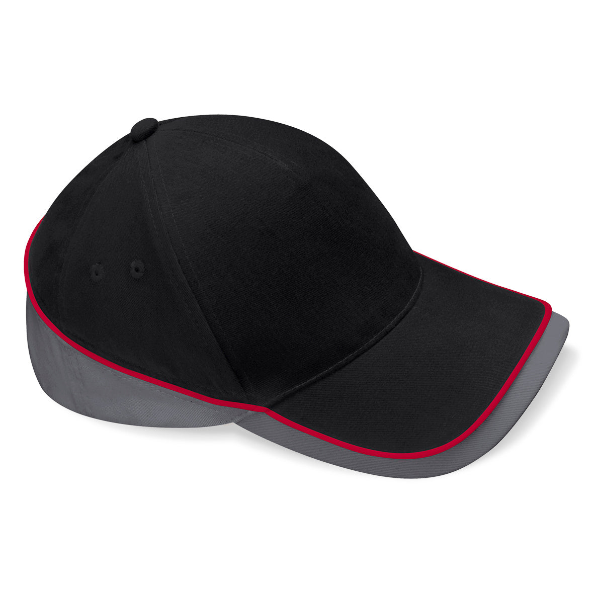 Beechfield Teamwear Competetion Cap Adjustable Black Graphite Grey Classic Red Sort Grå Rød