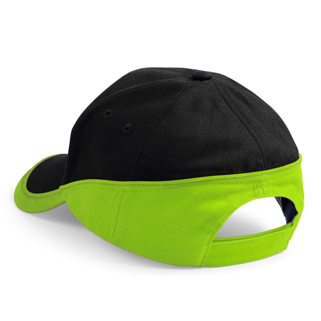 Beechfield Teamwear Competetion Cap Adjustable Black Lime Green Sort Grøn CB171