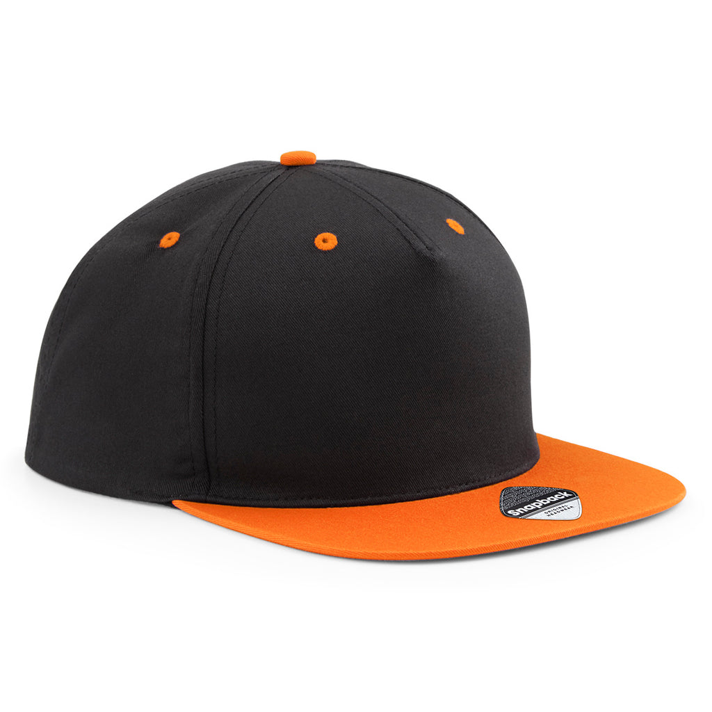 Beechfield 5 Panel Contrast Snapback Black Orange Sort CB610C