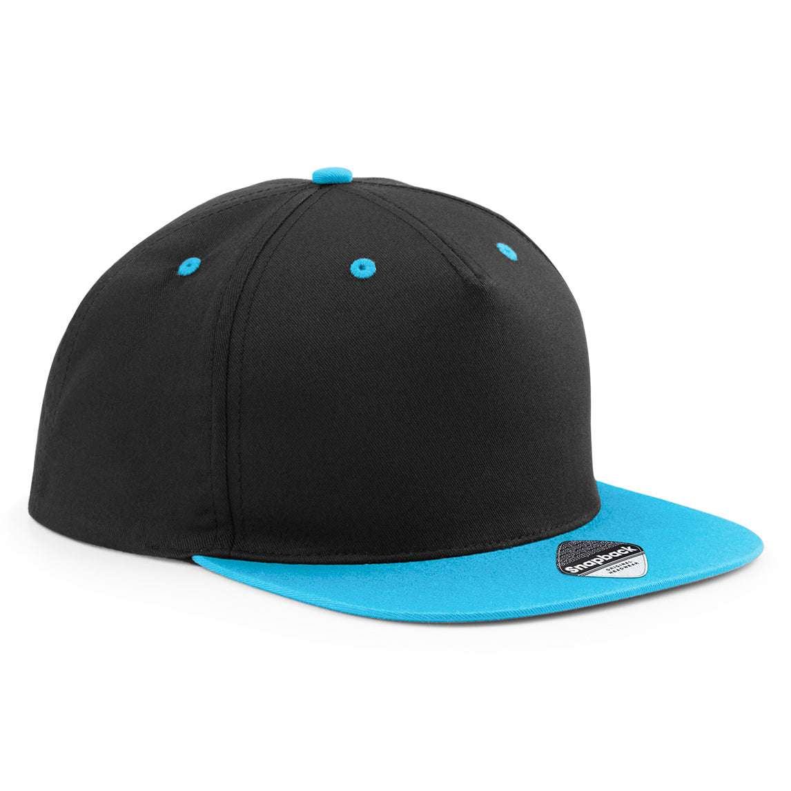 Beechfield 5 Panel Contrast Snapback Black Surf Blue Sort Blå CB610C