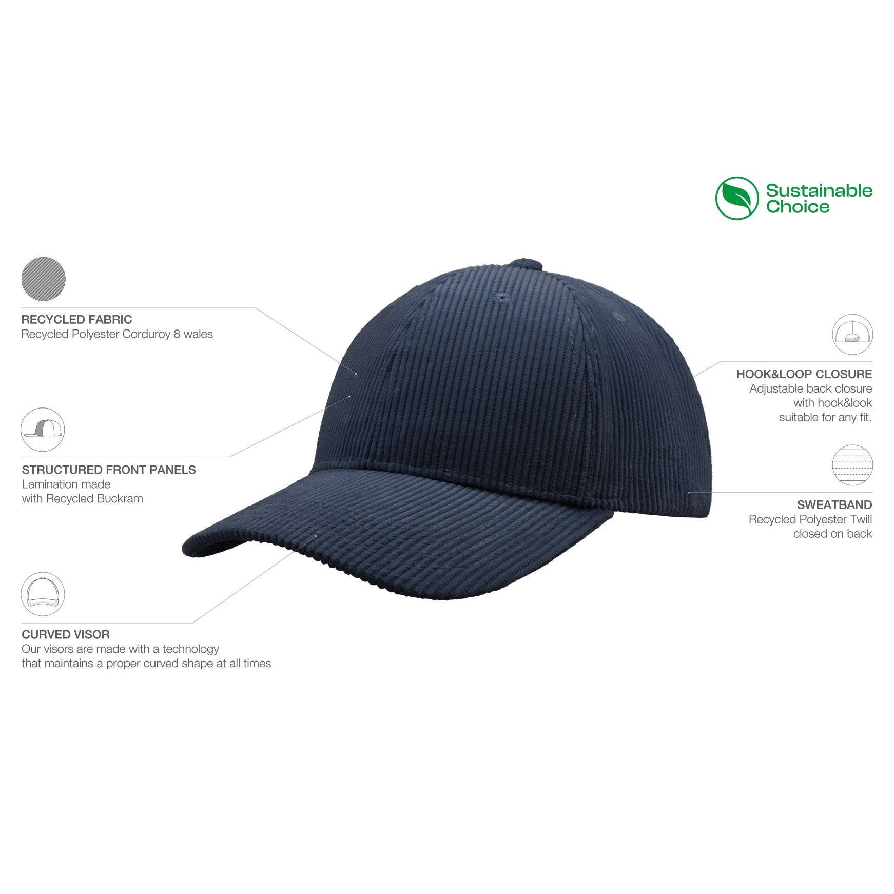 Atlantis Cordy Cap Recycled Adjustable Navy Blå AT418