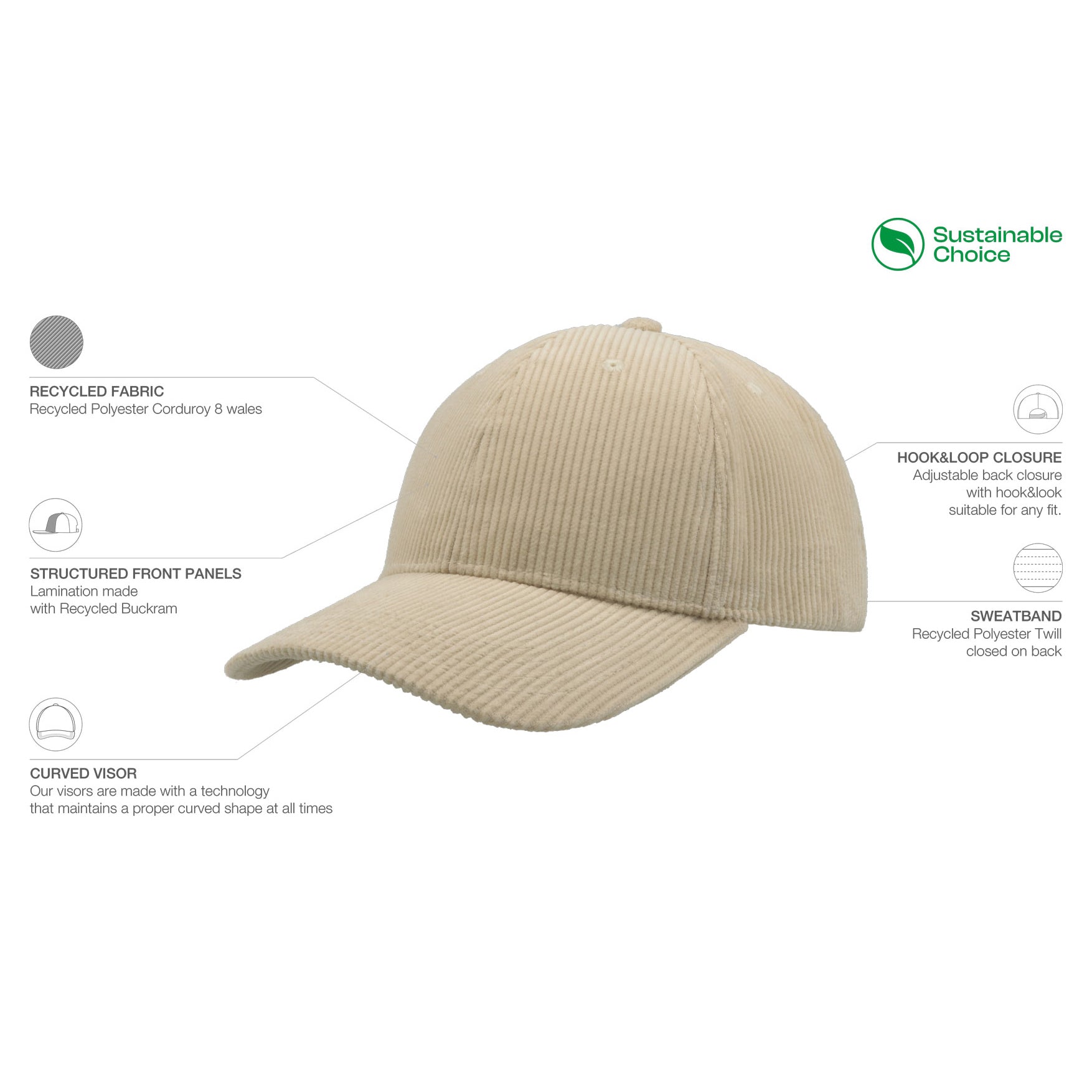 Atlantis Cordy Cap Recycled Adjustable Stone Beige AT418