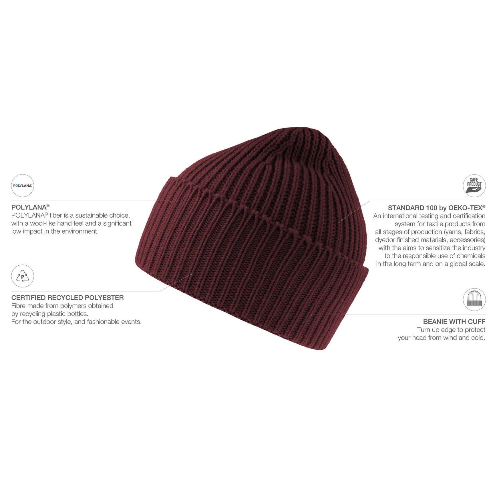 Atlantis Oak Beanie Burgundy Melange Rød AT100