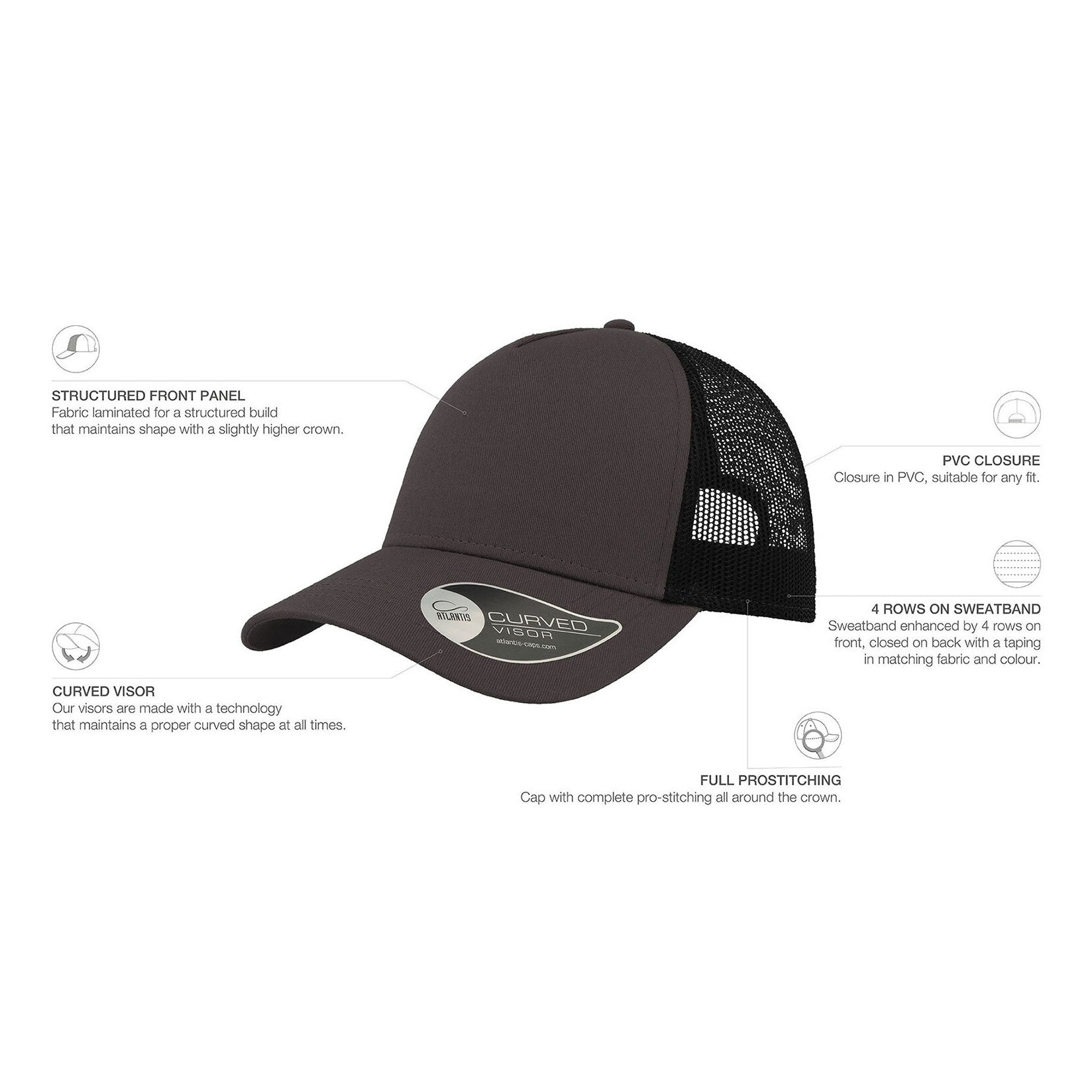 Atlantis - Rapper Cotton Cap - Trucker/Snapback - Dark Grey/Black