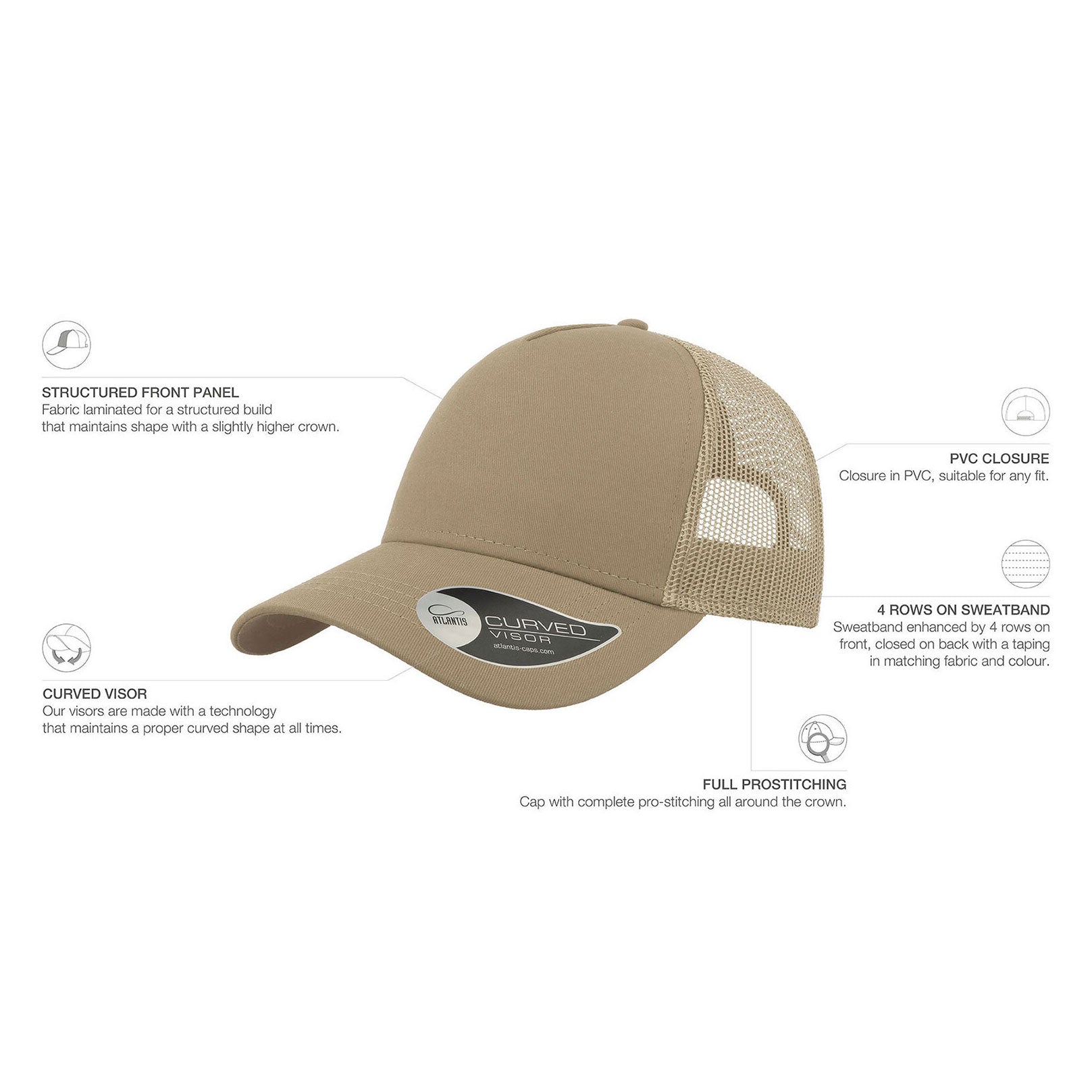 Atlantis - Rapper Cotton Cap - Trucker/Snapback - Khaki/Stone