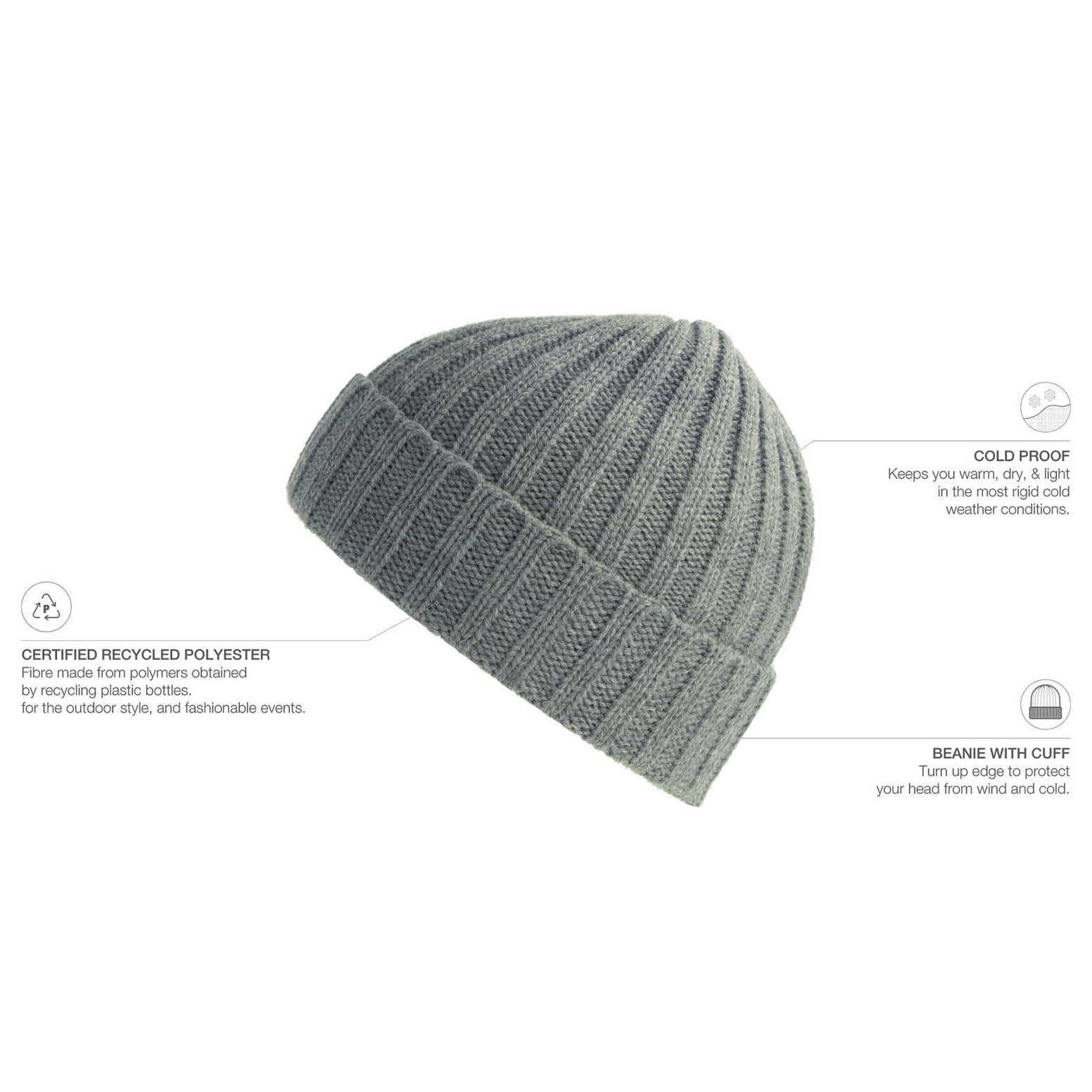 Atlantis Shore Beanie Light grey melange Grå AT803