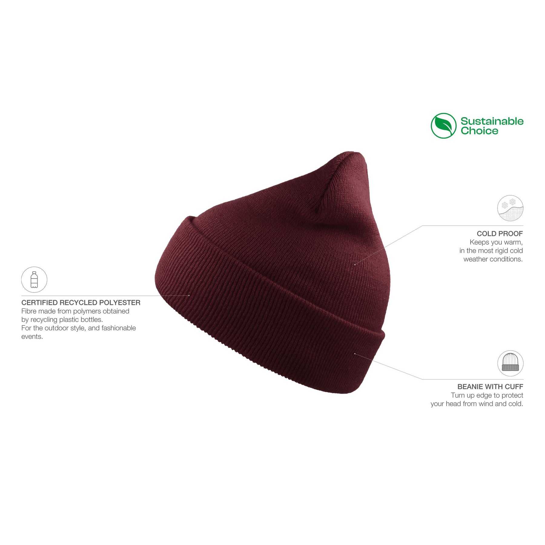 Atlantis Wind Recycled Beanie Burgundy Rød AT125