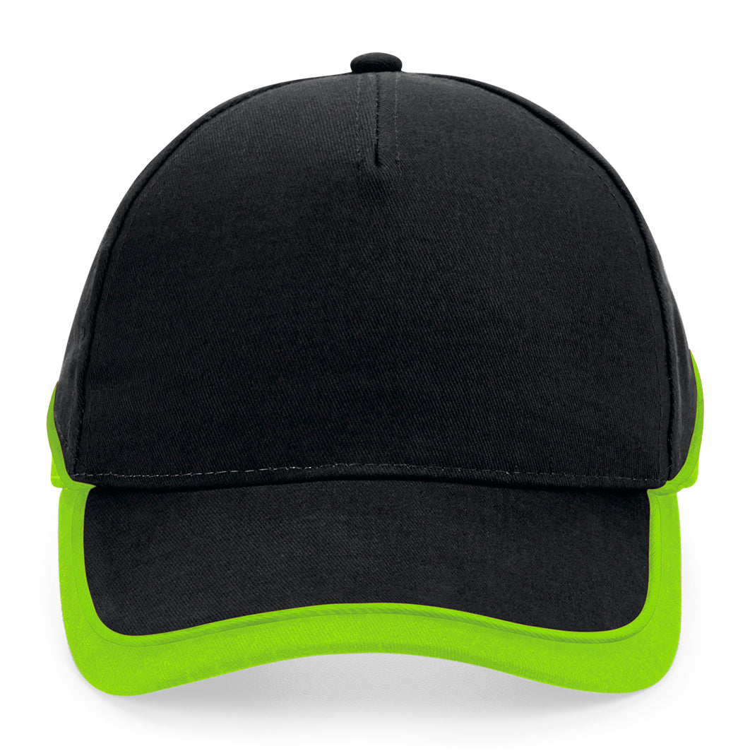 Beechfield Teamwear Competetion Cap Adjustable Black Lime Green Sort Grøn CB171