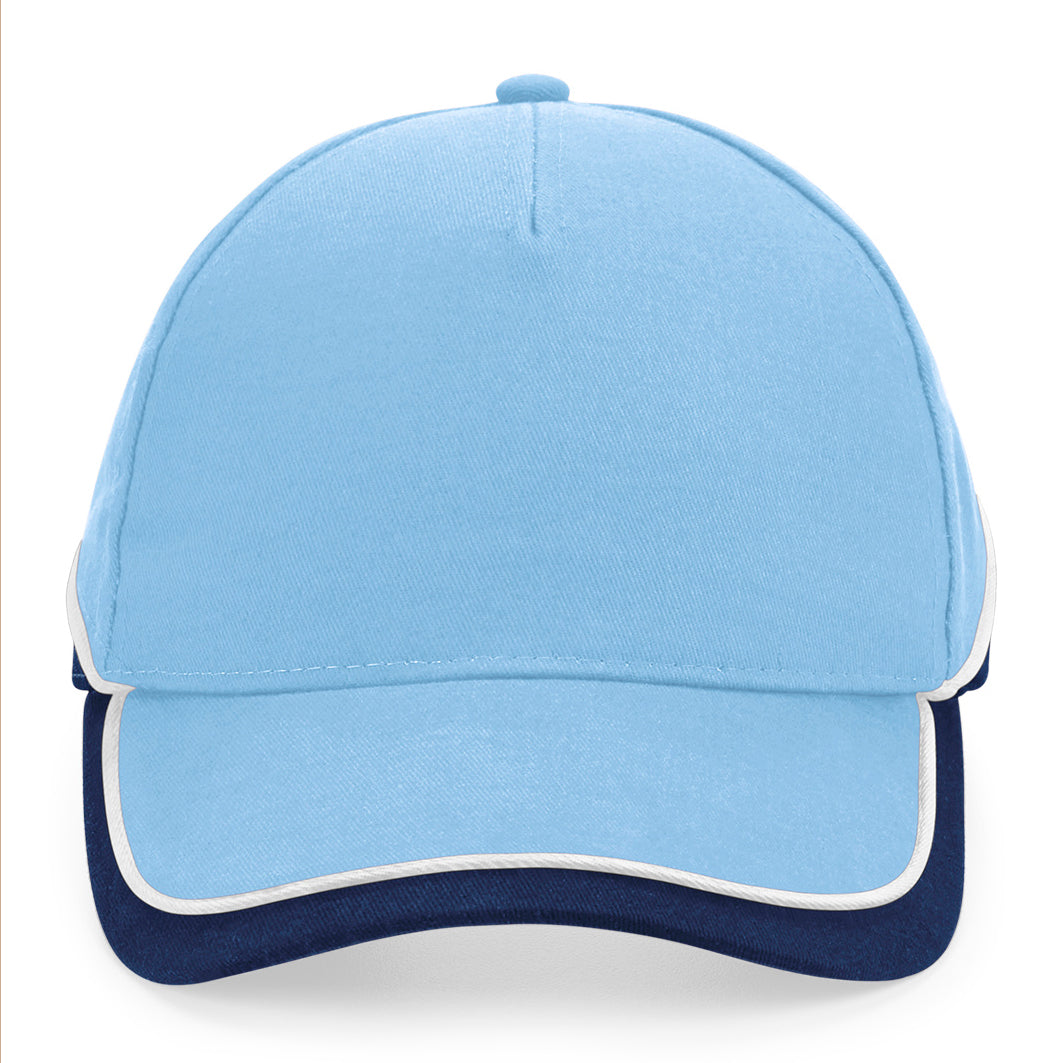 Beechfield Teamwear Competetion Cap Adjustable Sky Blue French Navy White Blå Hvid CB171