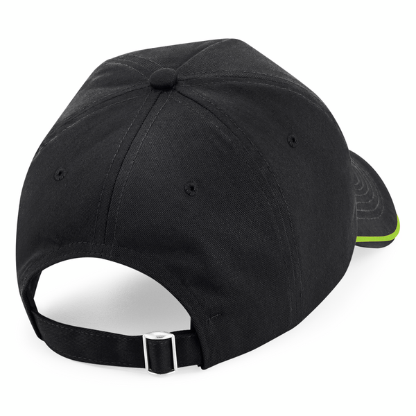 Beechfield Authentic Piped Peak Adjustable Black Lime Green Sort Grøn CB25C