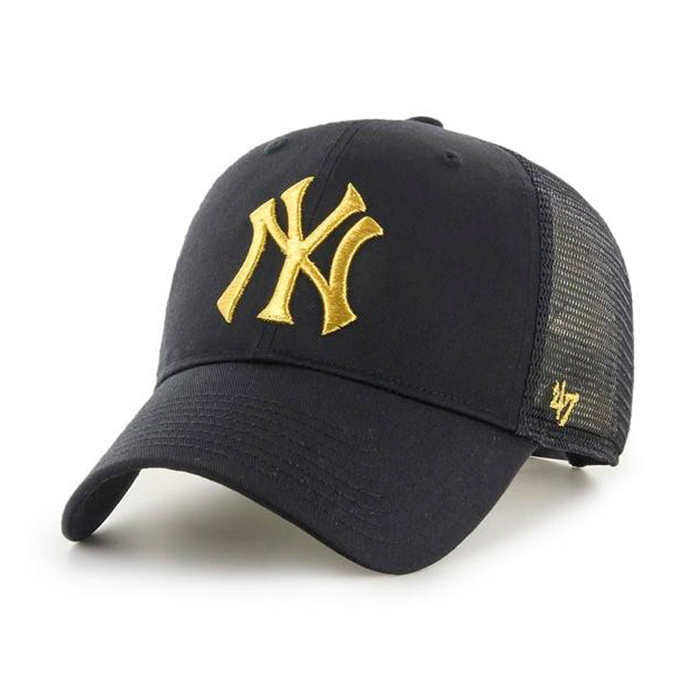 47 Brand MLB New York NY Yankees MVP Branson Metallic Trucker Snapback Black Gold Sort Guld B-BRMTL17CTP-BK
