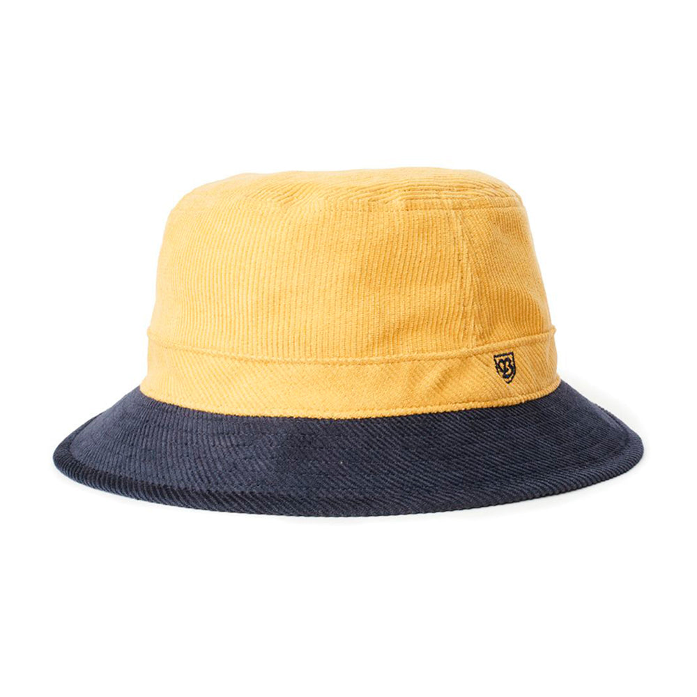 Brixton B Shield Bucket Hat Sunset Yellow Washed Navy Gul Blå