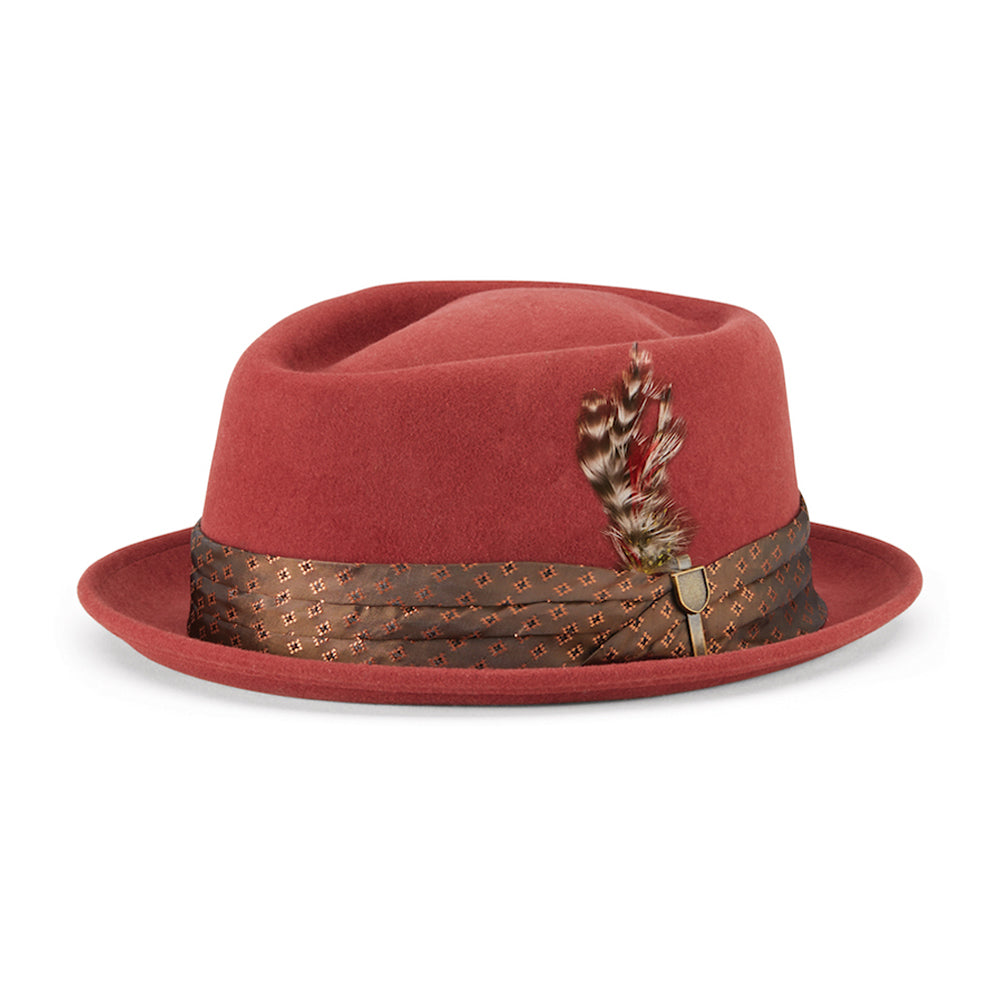 Brixton Stout Pork Pie Fedora Hat Dark Brick Maroon Rød 10764-DRBRK