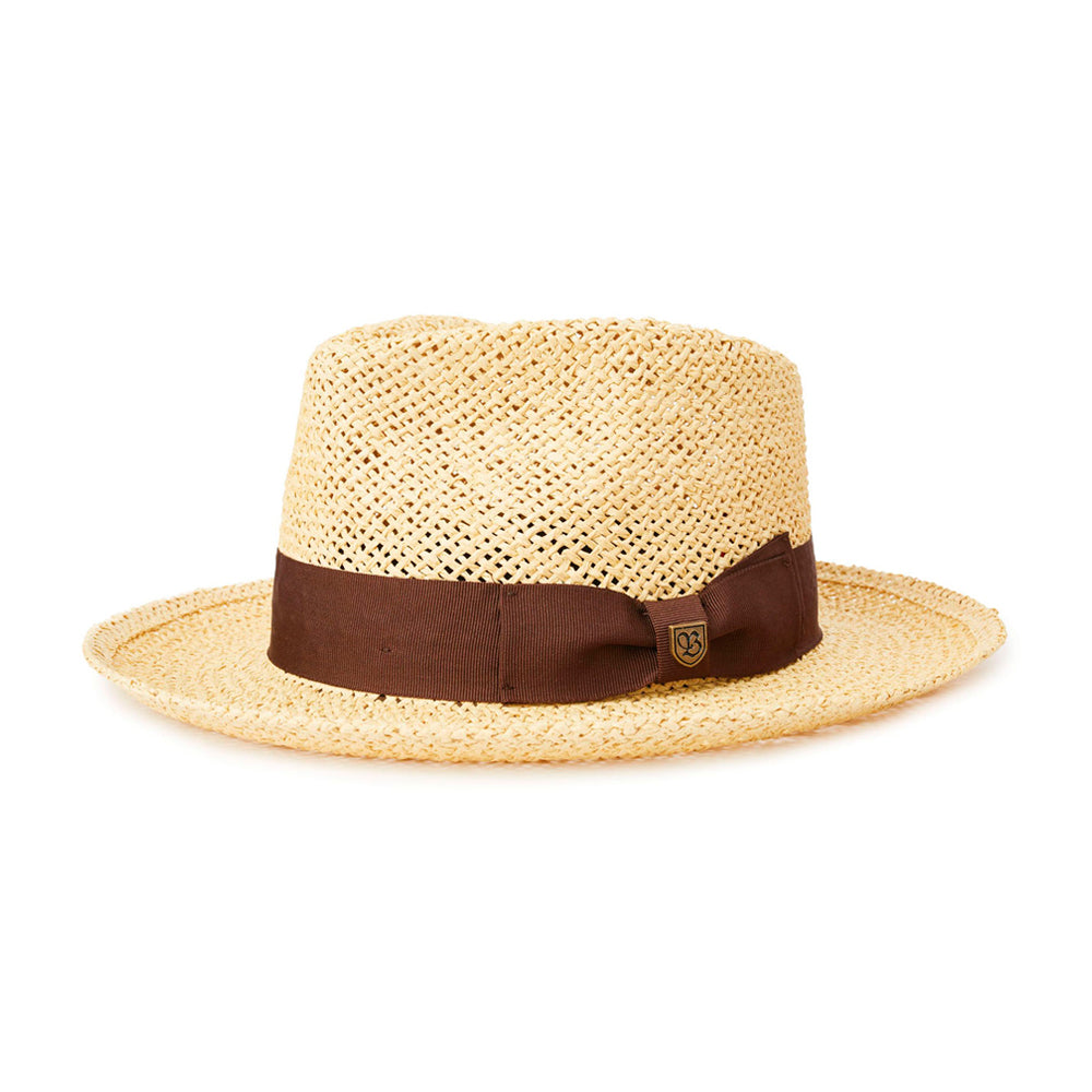 Brixton Swindle Straw Fedora Straw Hat Dark Tan Beige Brun