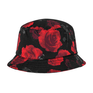 Flexfit Bucket Hat 5003 Black Red Rose Sort Rød