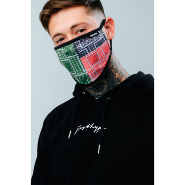 Hype Adult Multi Bandana Squares Face Mask Multi Color Green Blue Red Grøn Blå Rød Camo SAFE0149