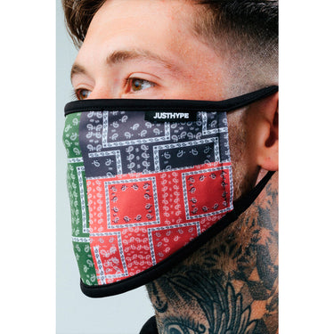 Hype Adult Multi Bandana Squares Face Mask Multi Color Green Blue Red Grøn Blå Rød Camo SAFE0149