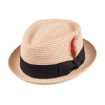 Jaxon & James Diamond Crown Toyo Braided Pork Pie Hat Straw Hat Natural Beige