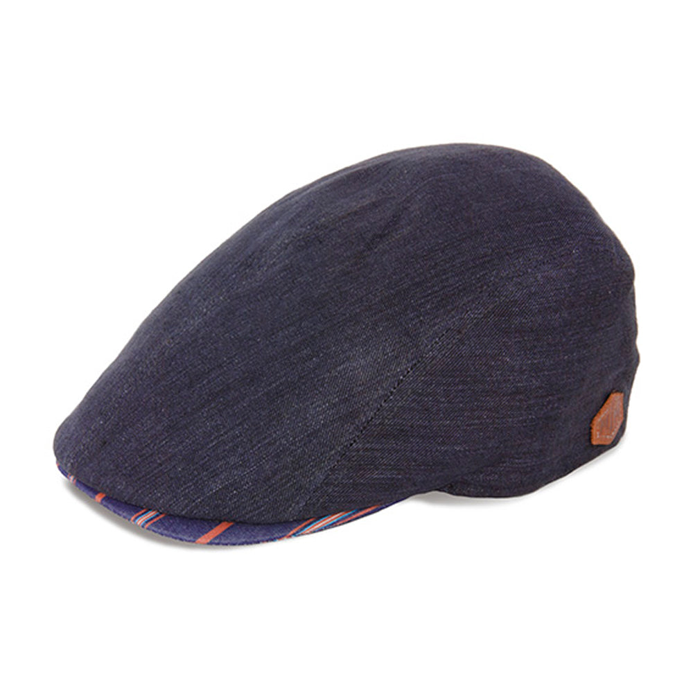 MJM Hats Daffy 3 Linen Sixpence Flat Cap Blue Denim Blå 01C60134C40