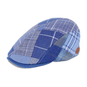 MJM Hats Daffy 3 Sixpence Flat Cap Blue Patchwork Blå 01C60568C35