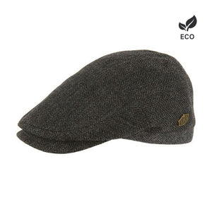 MJM Hats Jordan Sixpence Flat Cap Anthracite Herringbone Dark Grey Brown Mørkegrå Grå Brun Eco Logo