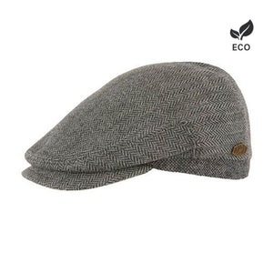 MJM Hats Jordan Sixpence Flat Cap Grey Herringbone Grå Eco Logo