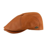 MJM Hats Rebel Nappa Wax Sixpence Flat Cap Cognac Brown Brun 01696043018