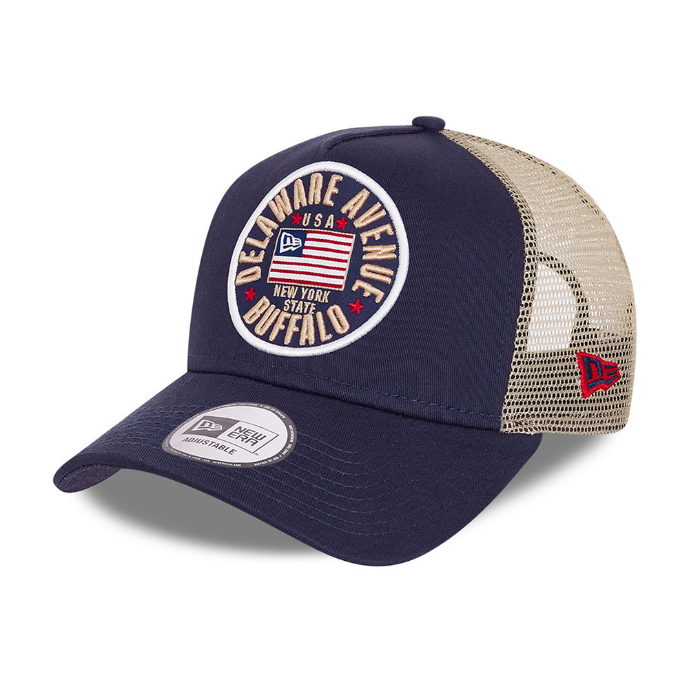 New Era USA Flaf A Frame Trucker Snapback Navy Blue Beige Blå 60112689