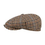 Stetson Hatteras Houndstooth Tweed Sixpence Flat Cap Beige 6840213-171 