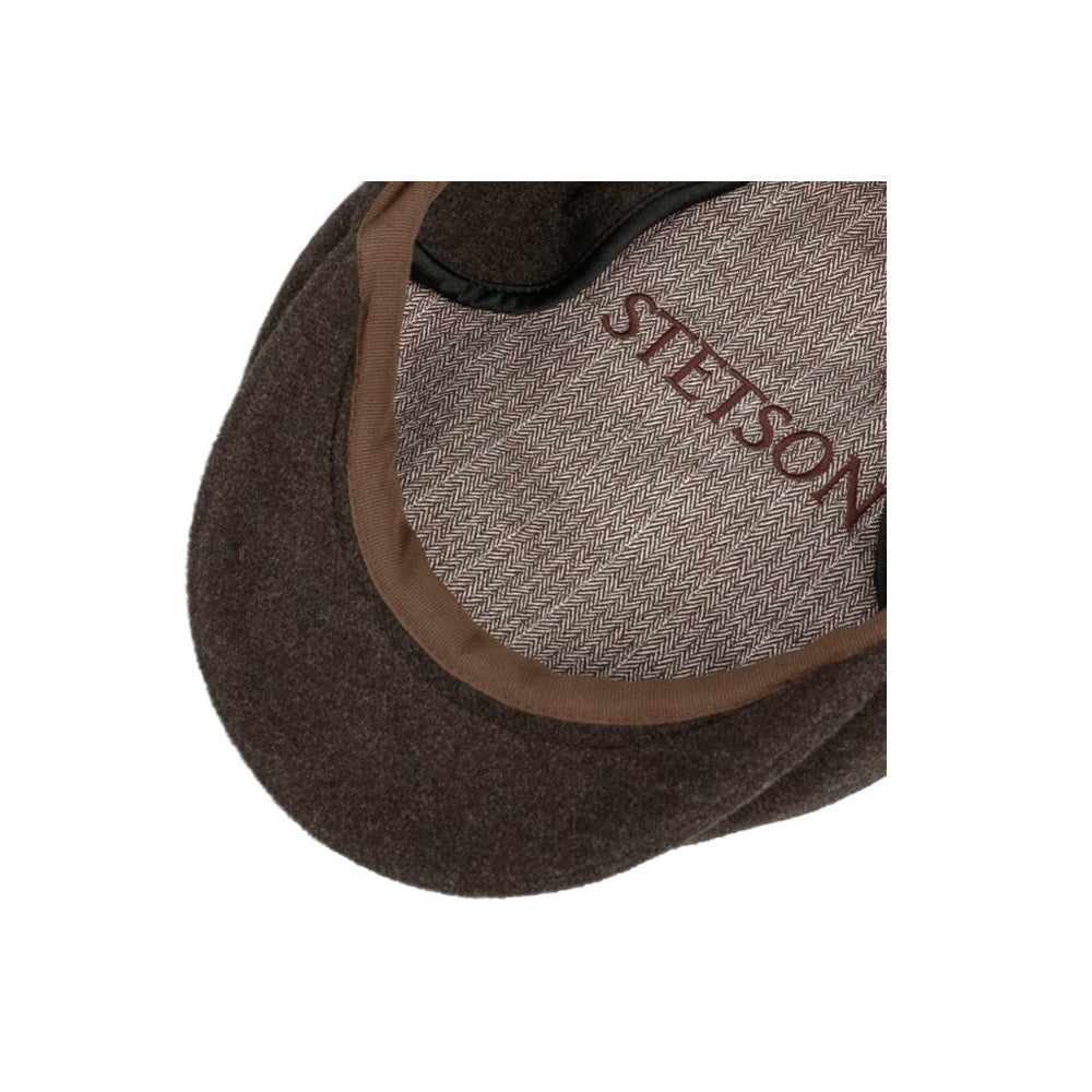 Stetson Kent Wool Earflaps Sixpence Flat Cap Brown Brun 6210105-6