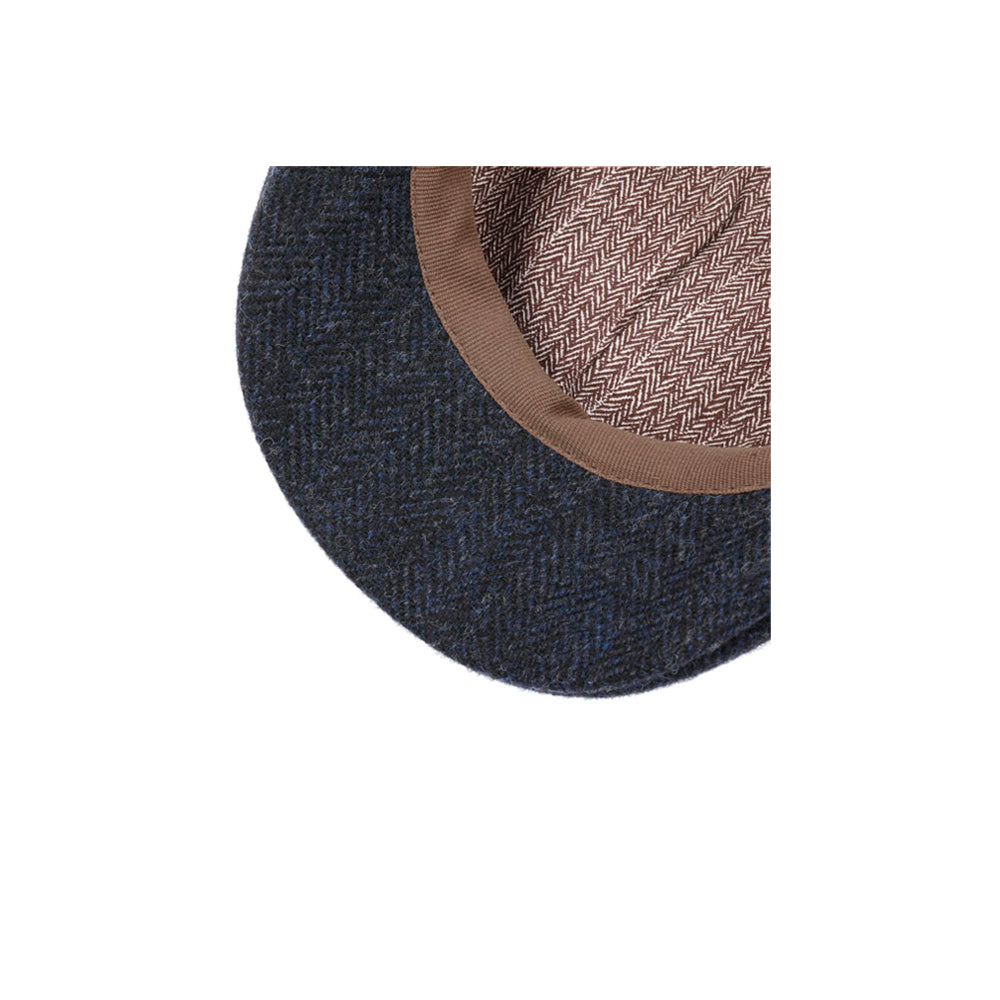 Stetson Texas Wool Herringbone Sixpence Flat Cap Black Blue Sort Blå 6610501-321